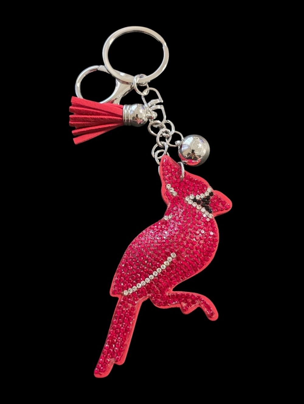 RESERVED FOR MIZYORK Sparkling Red Cardinal Bird Bag Charm Keychain with Tassel